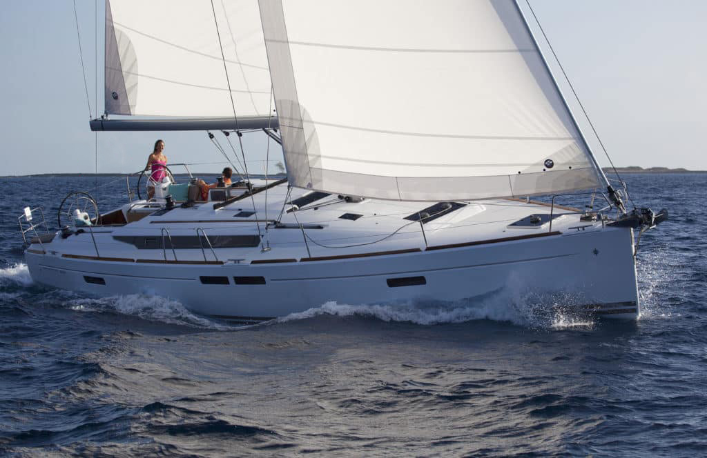Jeanneau 469 sailing in Bimini, Bahamas.